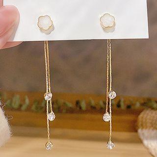 Flower Drop Earring E0329 - 1 Pr - Zircon Tassel - Gold - One Size