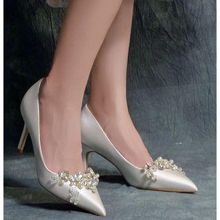 Faux Pearl Floral Stiletto Heel Wedding Pumps