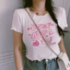 Short-sleeve Cartoon Embroidered Cropped T-shirt