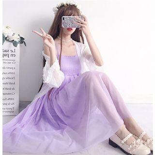 Sleeveless Midi A-line Dress / Light Jacket