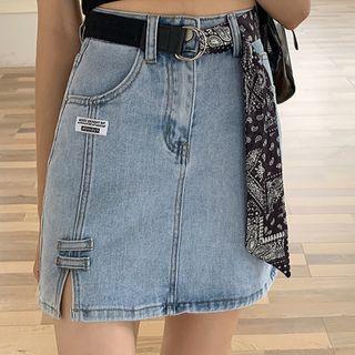 Denim A-line Skirt / Belt / Set