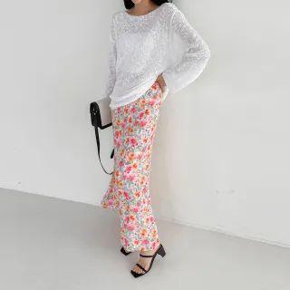 Wide-sleeve Sheer Ribbed Knit Top