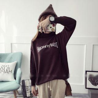 Letter Embroidered Turtleneck Sweater