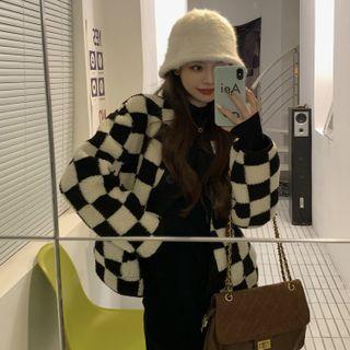 Checkerboard Fluffy Jacket Checkerboard - One Size