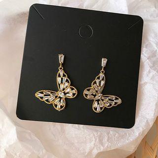 Rhinestone Butterfly Dangle Earring 1 Pair - Silver - One Size