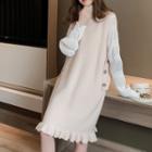 Sleeveless Ruffled Knit Dress Beige - One Size
