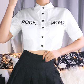 Lettering Short-sleeve Cropped Shirt