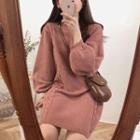 Balloon-sleeve Cable-knit Mini Sweater Dress