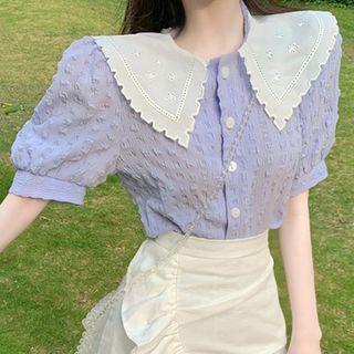 Puff-sleeve Crochet Peter Pan Collar Blouse