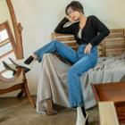 Letter-embroidered Straight-cut Jeans