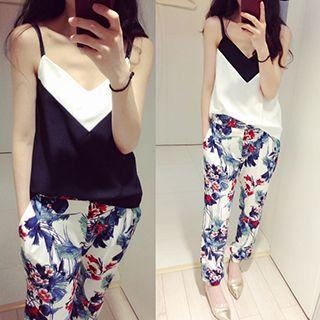 Color Block V-neck Chiffon Tank Top