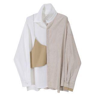 Pinstriped Panel Shirt Khaki & White - One Size