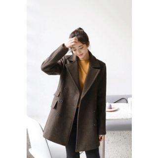 Flap-pocket Wool Blend Pea Coat
