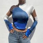 Set: Cap-sleeve Color Block Top + Arm Sleeves