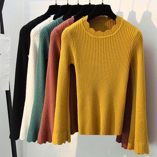 Long-sleeve Scallop Hem Knit Top