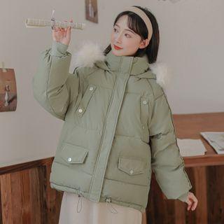 Detachable Fluffy Trim Padded Zip Jacket