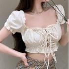 Square-neck Short Puff-sleeve Blouse