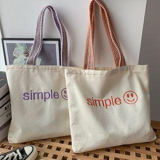 Smiley Face Embroidered Canvas Tote Bag