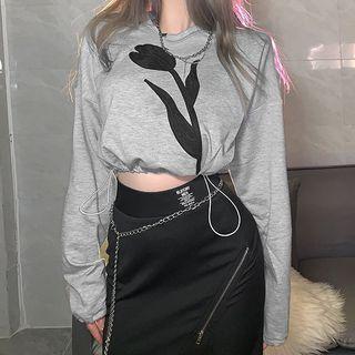 Rose Applique Cropped Sweatshirt