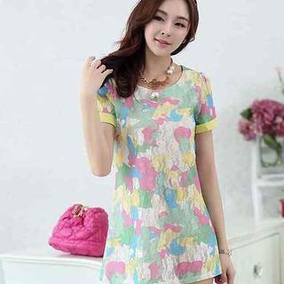 Short-sleeve Printed Lace Dress