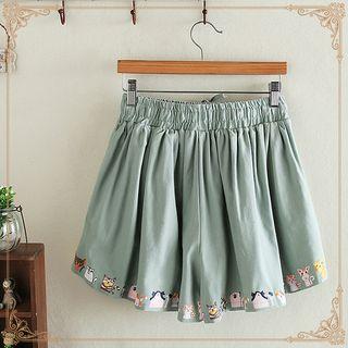 Cat Print Linen Shorts