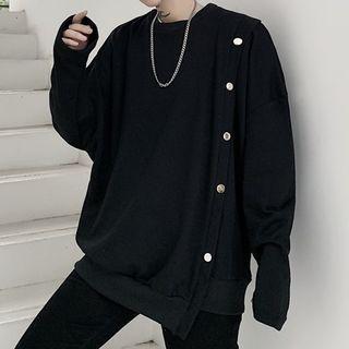 Long-sleeve Asymmetrical Hem Side-button Top