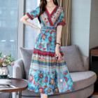 Short-sleeve Midi A-line Printed Dress