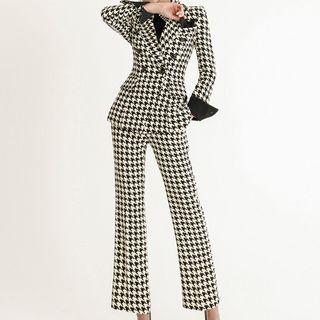 Set: Double-breasted Houndstooth Blazer + Pants