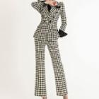 Set: Double-breasted Houndstooth Blazer + Pants
