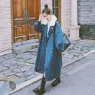 Shearling-collar Double-breasted Denim Maxi Jacket