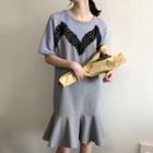 Lace Panel Mermaid Short-sleeve Dress