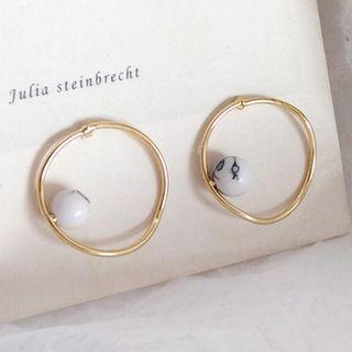 Resin Bead Alloy Hoop Earring 1 Pair - Stud Earrings - Gold - One Size