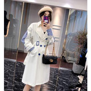 Striped Panel Double-breasted Trench Coat