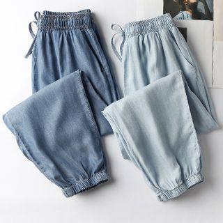 Drawstring-waist Capri Harem Jeans