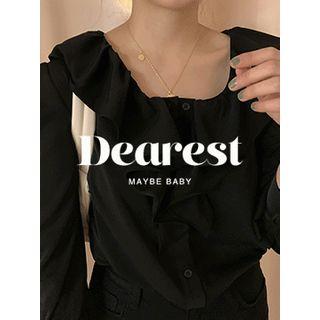 Scoop-neck Frilled-detail Blouse One Size