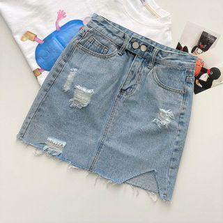 Distressed Denim High-waist Skirt