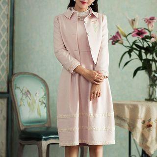 Set: Sleeveless Paneled Dress + Paneled Embroidered Cropped Jacket