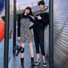 Couple Matching Zebra Print Sweatshirt / Spaghetti Strap Dress / Top / Pants / Set