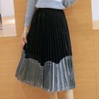 Color Panel Pleated Midi Skirt