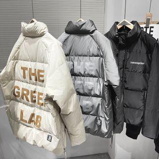 Stand Collar Letter Printed Padded Jacket