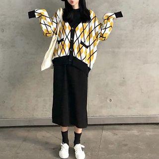 Patterned Cardigan / Midi Dress / Set
