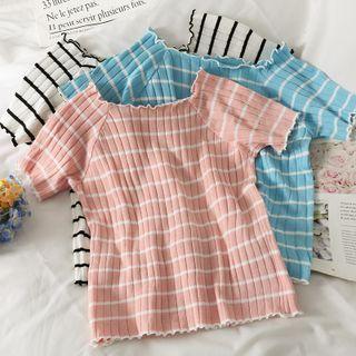 Striped Square-neck Crop Knit Top In 7 Colors