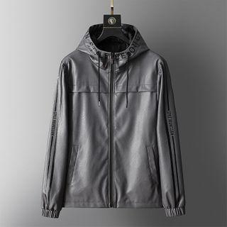 Faux Leather Stand Collared Zipped Jacket