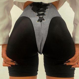 Mock Two-piece High-waist Tie-back Shorts