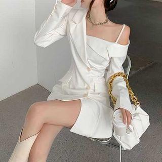 Asymmetric Cold-shoulder Mini A-line Blazer Dress