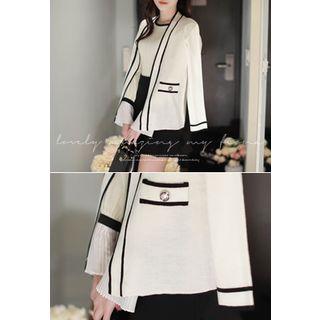 Contrast-piping Open-front Cardigan