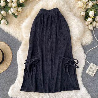 Bow Lace-up Strap Slit A-line Skirt