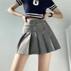 Belted High-waist Pleated Mini Skirt
