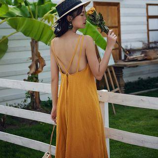 Spaghetti Strap Cross Back Midi A-line Dress