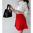 Stand-collar Lace-trim Sheer Blouse